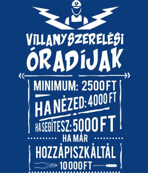 Villanyszerelési óradíjak Póló - Ha Electrician rajongó ezeket a pólókat tuti imádni fogod!