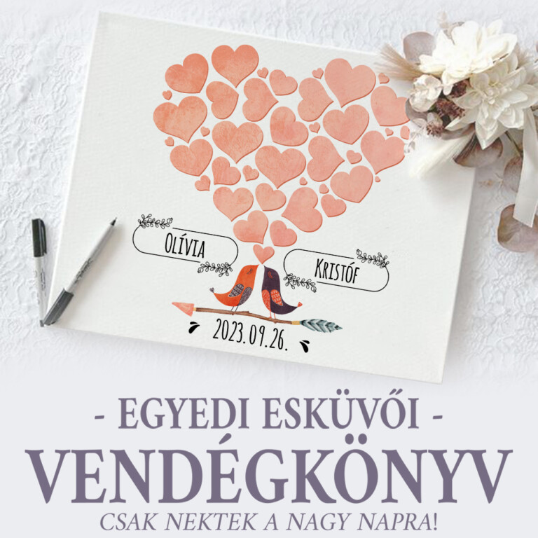Egyedi esküvői vendégkönyv - Madár szerelem