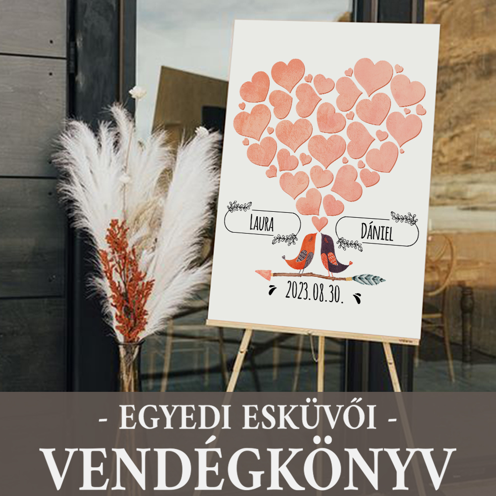 Egyedi esküvői vendégkönyv - Madár szerelem